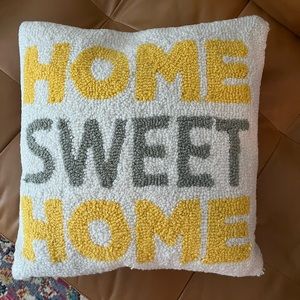 Home Sweet Home needlepoint pillow yellow gray white like new